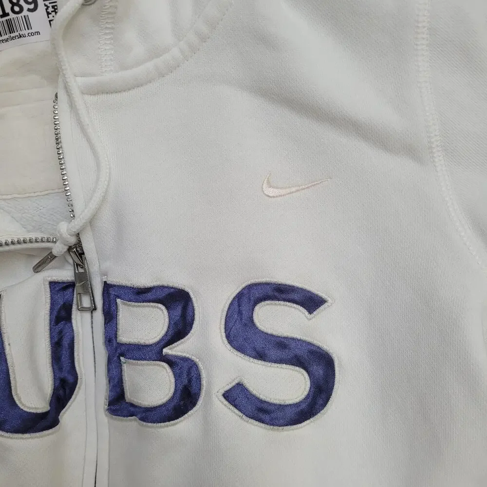 NIKE Chicago-Cubs Zip Hoodie Womens XS 17x22 White Crop